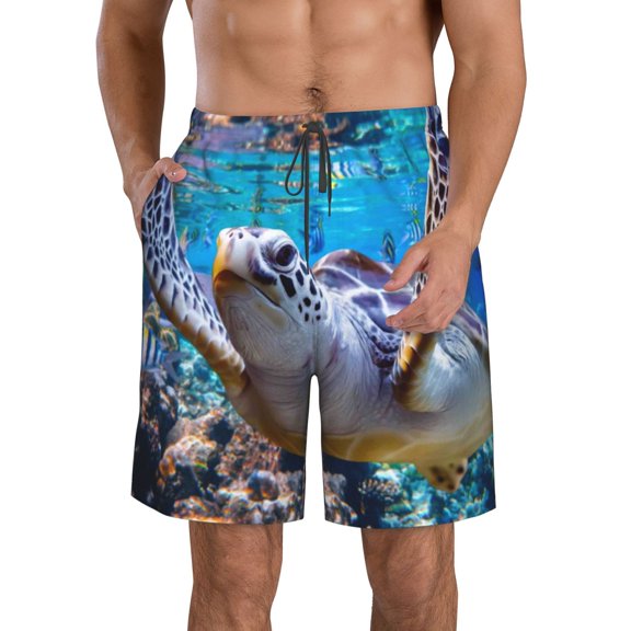 Naloa Sea Turtle Swims Men's Beach Shorts, Surfing shorts, Swim trunks, Quick Dry Swim Trunks for Surfing Beach Fun - Medium