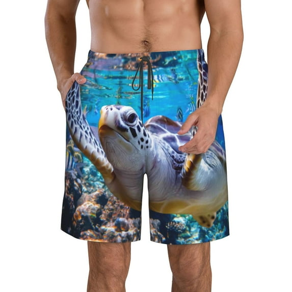 Naloa Sea Turtle Swims Men's Beach Shorts, Surfing shorts, Swim trunks, Quick Dry Swim Trunks for Surfing Beach Fun - Small