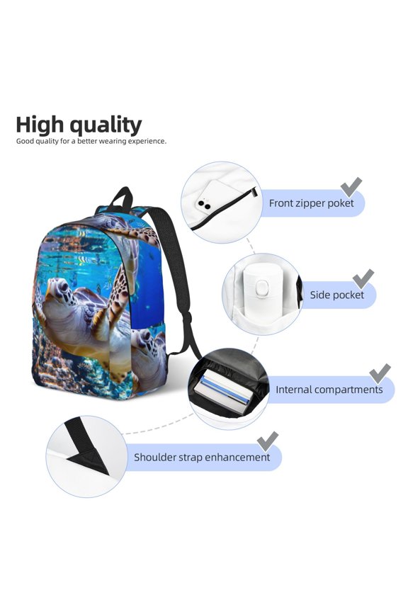 Sea Turtle Swims Print Durable Canvas College Rucksack,Laptop Excursion Backpack,Travel Notebook School Backpack,Bookbag For Men Women