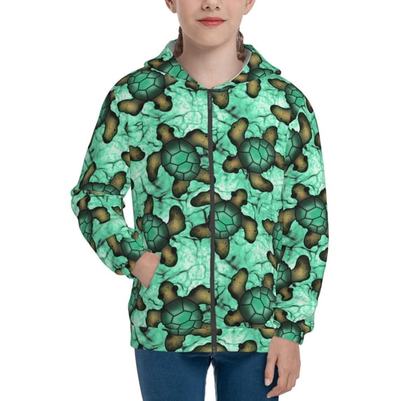 Naloa Sea Turtle Teenage Zipper Hoodie, Long Sleeve Zip Up Hoodies Casual Jackets Tops for 7-12 Years-Small