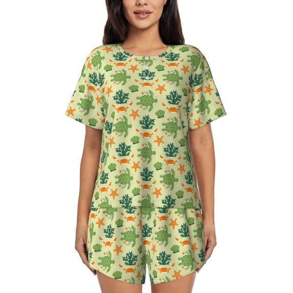 Naloa Sea Turtle Women's Short-Sleeved Pajama Set, Loungewear, Summer pajamas, Breathable Cozy - 3X-Large