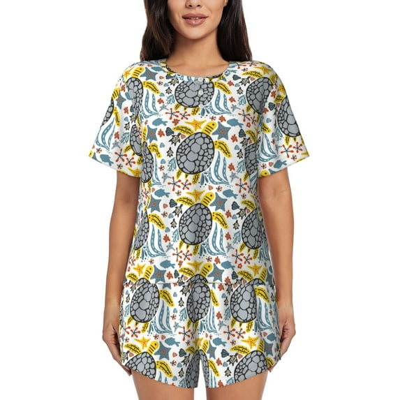 Naloa Sea Turtle Women's Short-Sleeved Pajama Set, Loungewear, Summer pajamas, Breathable Cozy - XX-Large