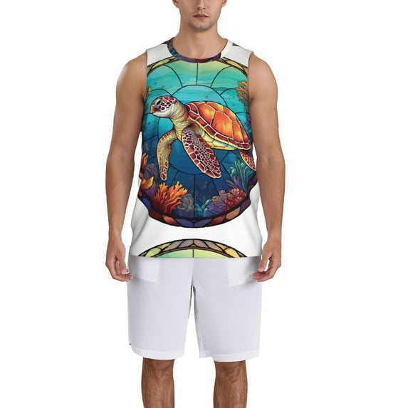 Naloa Sea Turtle in Coral Basketball Jersey Reversible Men's Mesh Athletic Sports Shirts Training Practice S-4XLSmall