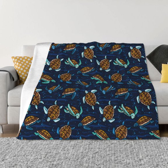 Naloa Sea Turtles Swimming Flannel Blankets - Thick and Warm Blanket for Winter, Soft Fuzzy Plush King Blanket for All Seasons80"x60"