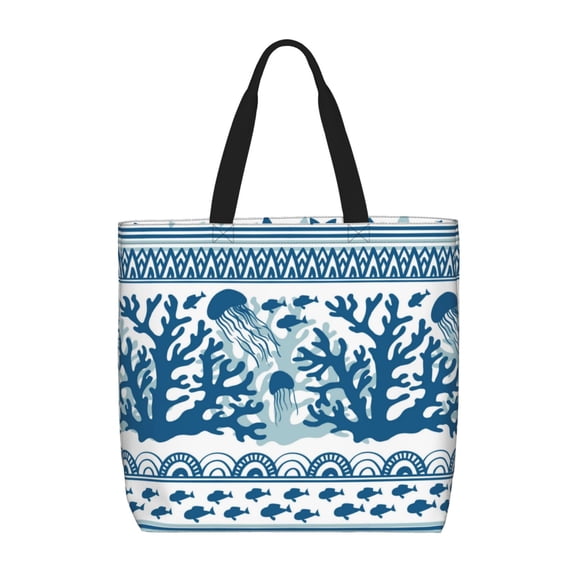 Naloa Sea Underwater Jellyfish Tote Bag for Women, Foldable Tote Bag With Zipper, Large Shoulder Bag, Top Handle Handbag for Travel, Work, Shopping