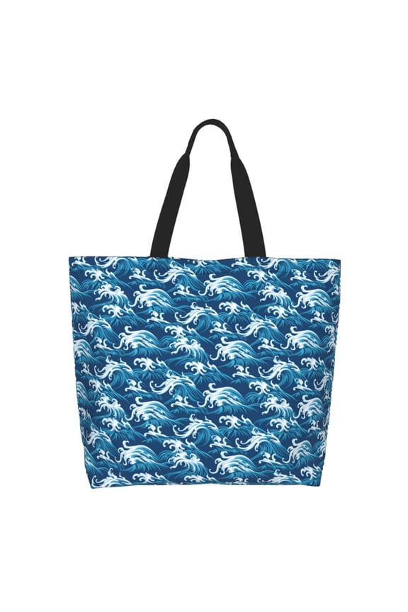 Sea Water Wave Tote Bag for Women Large Capacity Shoulder Bag for College Work Travel Shopping