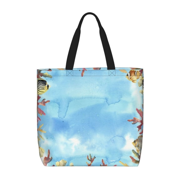 Naloa Sea and Fish Tote Bag for Women, Foldable Tote Bag With Zipper, Large Shoulder Bag, Top Handle Handbag for Travel, Work, Shopping