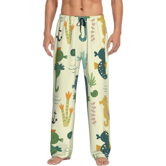 Naloa Seahorse Pajama Pants Men, PJ Bottoms, Sleep & Lounge Pants-Medium