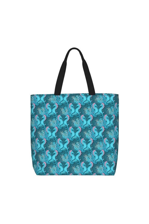 Seahorse Tote Bag for Women, Foldable Tote Bag With Zipper, Large Shoulder Bag, Top Handle Handbag for Travel, Work, Shopping