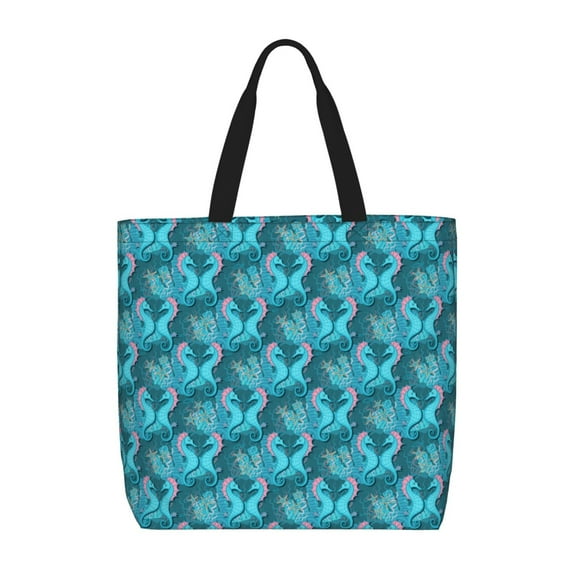 Naloa Seahorse Tote Bag for Women, Foldable Tote Bag With Zipper, Large Shoulder Bag, Top Handle Handbag for Travel, Work, Shopping