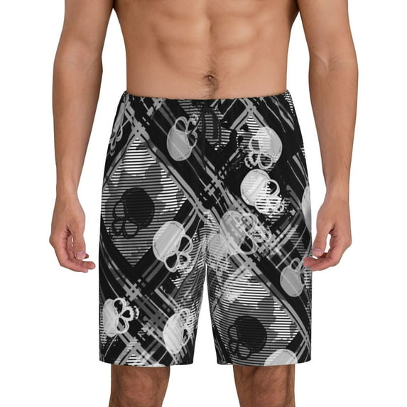 Naloa Seamless Pattern With Skulls Men's Short Pajama Pants, Lounge Comfort Shorts with Elasticized Waistband and Side Pockets - 4X-Large