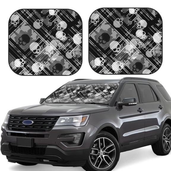 Naloa Seamless Pattern With Skulls Print 2-Piece Windshield Sunshade,Foldable Car Front Window Sun Shades,for Most Sedans SUV Truck-Large