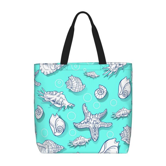 Naloa Seashell And Starfish Tote Bag for Women, Foldable Tote Bag With Zipper, Large Shoulder Bag, Top Handle Handbag for Travel, Work, Shopping