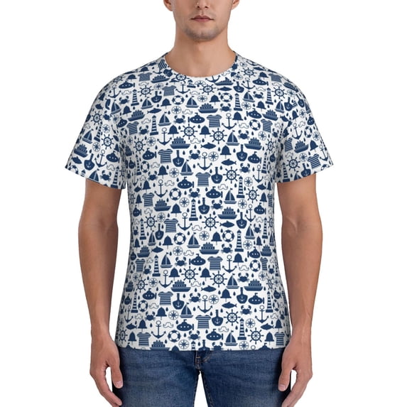 Naloa Seaside Primary Color Men's T-Shirt Sport T-shirt Men's Basic Tee Casual Men's Shirt, Round Neck, Short Sleeves - Small