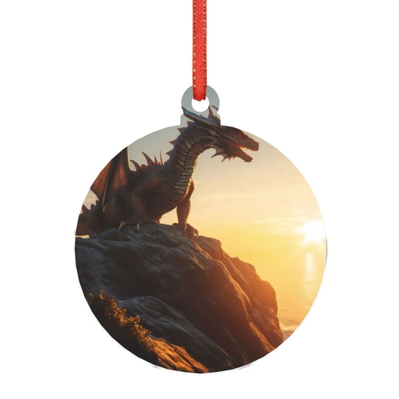 Naloa Seaside Sunset Cool Dragon Acrylic Santa Tree Decorations Christmas Hanging Pendant for Christmas Winter New Year Party Hanging Decorations-Round Shape