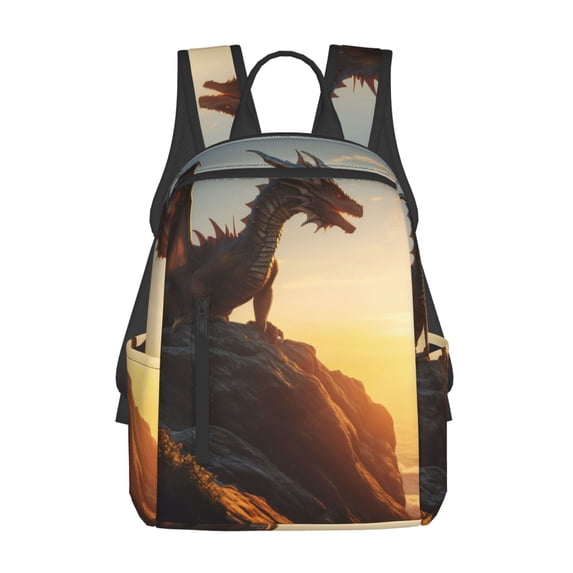 Naloa Seaside Sunset Cool Dragon Print Lightweight DayBackpack Suitable for school, work, shopping, travel, etc.