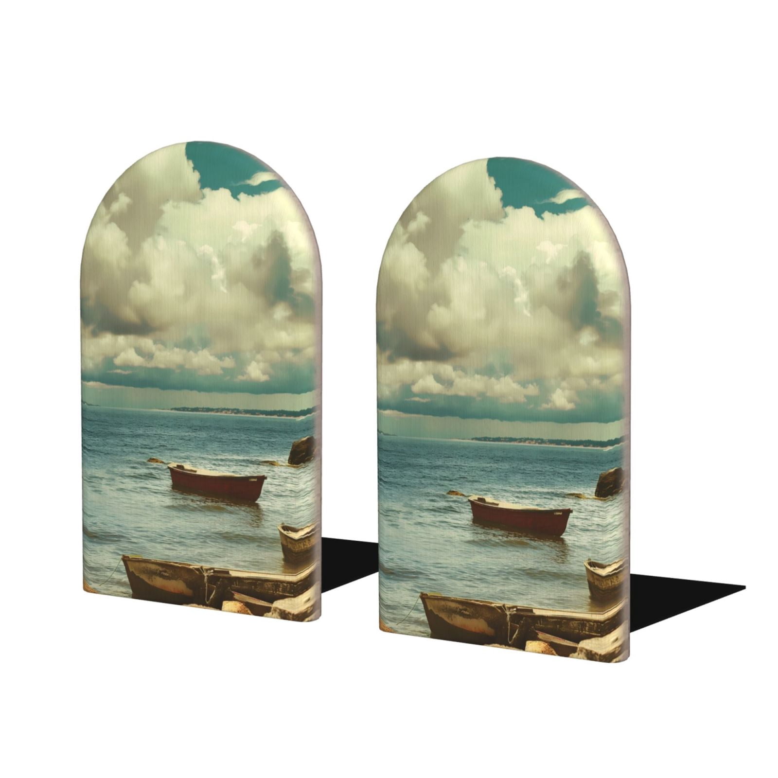 Naloa Serene Coastal Blue Sky Wood Non-Skid Bookend for Shelves,Book ...
