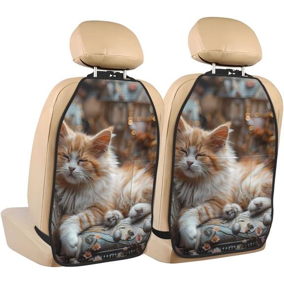 Naloa Serene Kitten Kingdom 2Pcs Anti-Kick Back Seat Cover Kick Mat, Car Seat Protector with 3 Storage Pockets