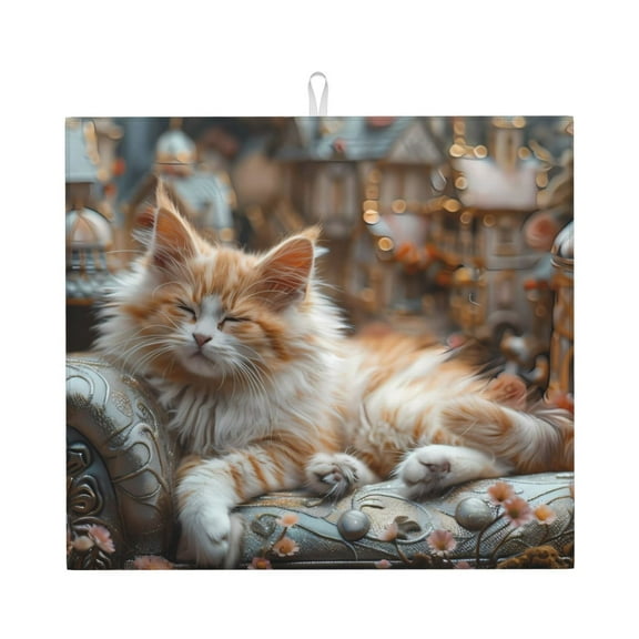 Naloa Serene Kitten Kingdom Dish Drying Mat for Kitchen Counter, Heat Resistant Drainer Mats, Absorbent Draining Mat,Dish Rack Pad,16"x18"