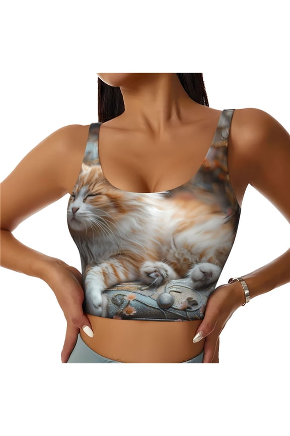 Serene Kitten Kingdom Sports Bras for Women,Sports Bras for Women High Support with Removable Pads-Medium