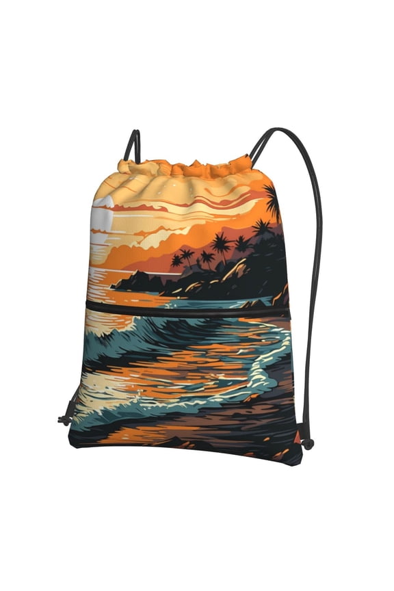 Serene Ocean Sunset Drawstring Backpack String Bag Cinch Water Resistant for Gym Shopping Sport Yoga