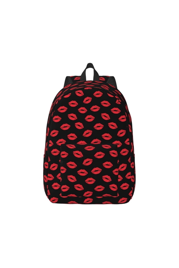 Sexy Red Lips Kiss Canvas Backpack for Men Women Rucksack Casual Travel Daypack College Tote Satchel Bookbag for Teens-Medium