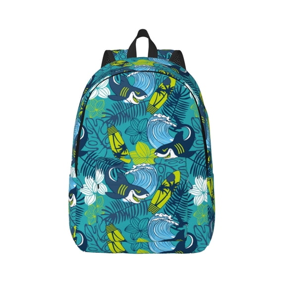 Naloa Shark And Leaves Canvas Backpack for Men Women Rucksack Casual Travel Daypack College Tote Satchel Bookbag for Teens-Medium