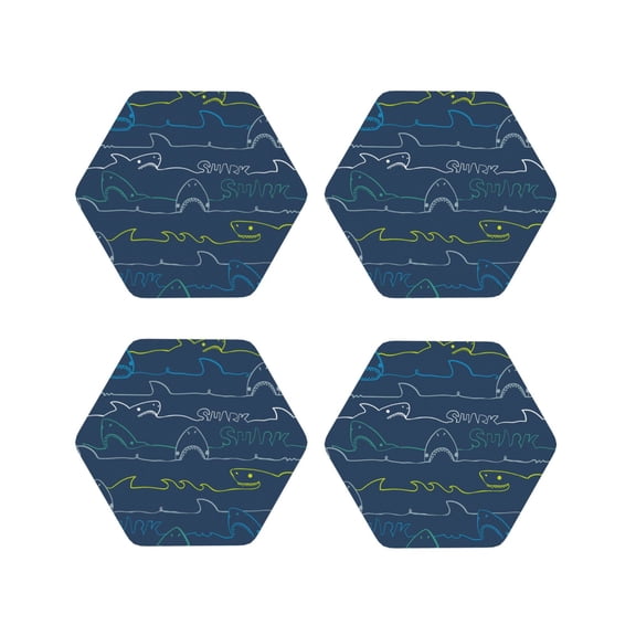 Naloa Shark Leather Coasters for Drinks, Durable Drink Coasters 4 Set for Tabletop Protection, Luxurious Home Décor and Housewarming Gift ( {designName})Hexagon