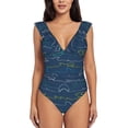 thumbnail image 1 of Naloa Shark Print Women One Piece Swimsuits Tummy Control Bathing Suit Ruffle V Neck Swimwear Slimming Monokini, 1 of 5