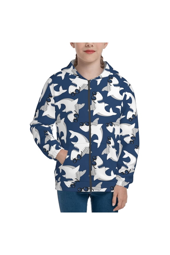 Shark Teenage Zipper Hoodie, Long Sleeve Zip Up Hoodies Casual Jackets Tops for 7-12 Years-
