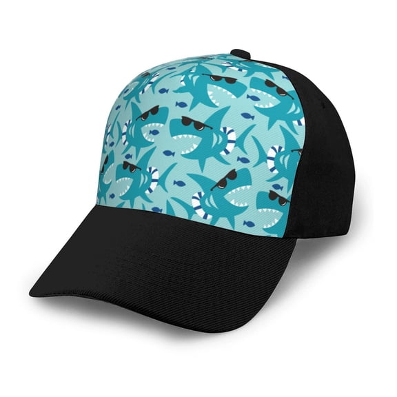 Naloa Shark Wearing Sunglasses Adult adjustable Print Baseball Hat, Patchwork curved brim baseball capfor Men and Women, One Size