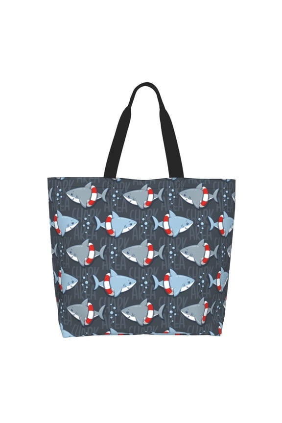 Shark Wearing Swim Ring Tote Bag for Women Large Capacity Shoulder Bag for College Work Travel Shopping