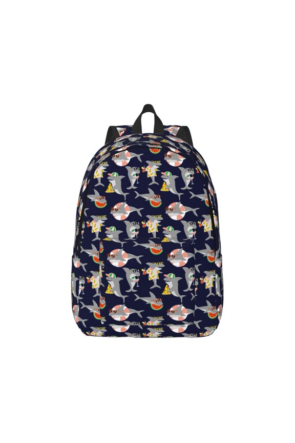 Sharks In Sunglasses Canvas Backpack for Men Women Rucksack Casual Travel Daypack College Tote Satchel Bookbag for Teens-Small