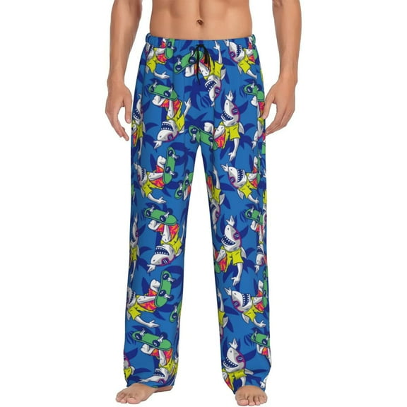 Naloa Sharks Skateboarding With Palm Pajama Pants Men, PJ Bottoms, Sleep & Lounge Pants-Small