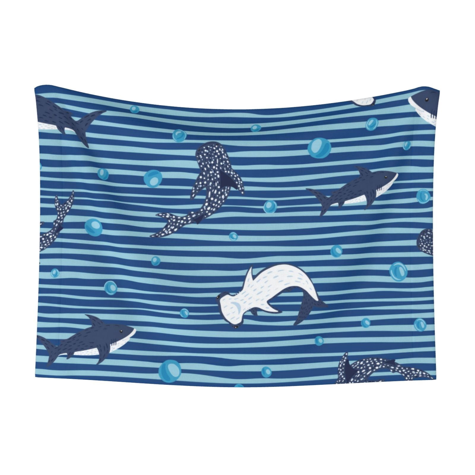 Naloa Sharks on White Blue Striped Dog Blanket, 3 Sizes Cat Blanket for Indoor Cats Large Medium Small Dog Gifts-Large
