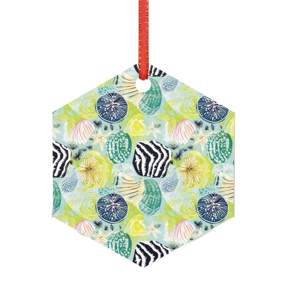 Naloa Shell Clam Acrylic Santa Tree Decorations Christmas Hanging Pendant for Christmas Winter New Year Party Hanging Decorations-Hexagon