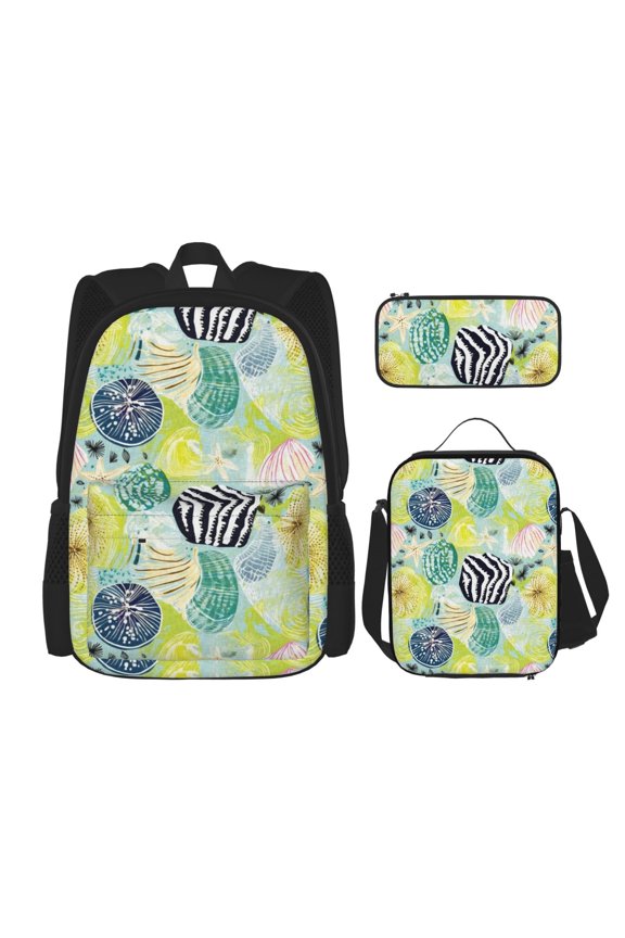 Shell Clam Print Large Capacity Backpack Lunch Bag Pencil Case Combination 3 Piece Set for Student