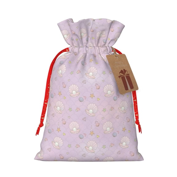Naloa Shells Pearl Drawstring Christmas Bags, 3D Xmas Gift Bags, Christmas Wrapping Bags, Xmas Goodie Bags, Treat Pouch Bags, Party Favor Bags-Medium