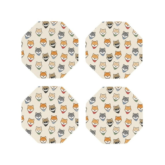 Naloa Shiba Head Face Leather Coasters for Drinks, Durable Drink Coasters 4 Set for Tabletop Protection, Luxurious Home Décor and Housewarming Gift ( {designName})Octagon