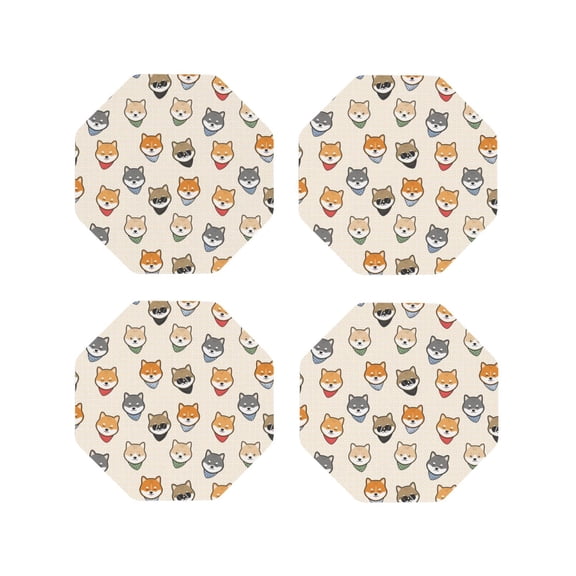 Naloa Shiba Head Face Leather Coasters for Drinks, Durable Drink Coasters 4 Set for Tabletop Protection, Luxurious Home Décor and Housewarming Gift ( {designName})Octagon