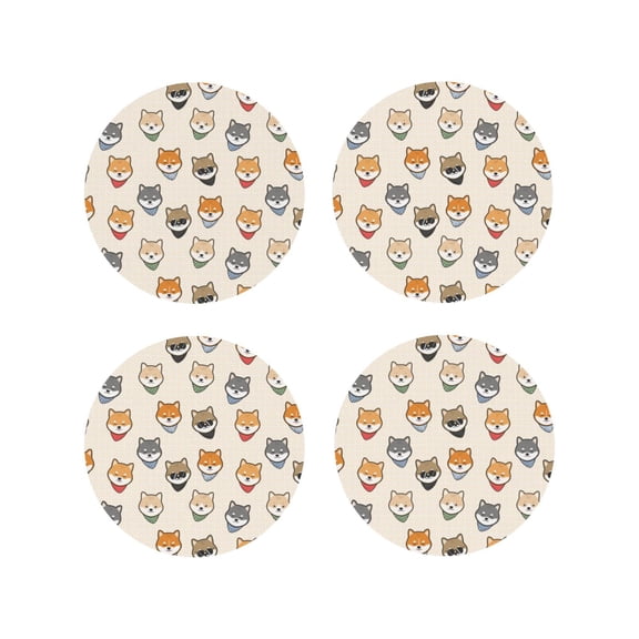 Naloa Shiba Head Face Leather Coasters for Drinks, Durable Drink Coasters 4 Set for Tabletop Protection, Luxurious Home Décor and Housewarming Gift ( {designName})Round Shape