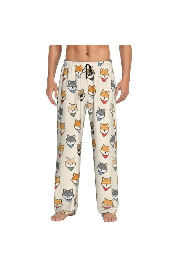 Shiba Head Face Pajama Pants Men, PJ Bottoms, Sleep & Lounge Pants-Medium
