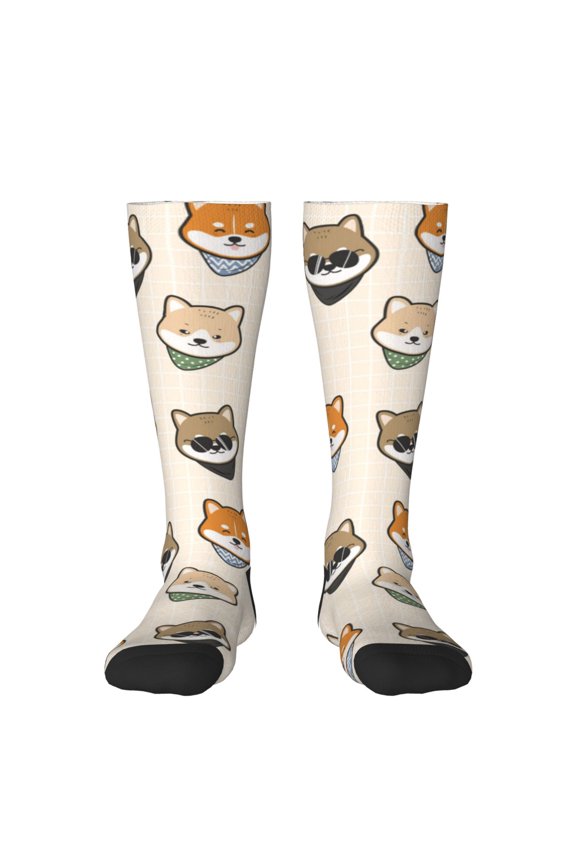 Shiba Head Face Thigh High Socks Extra Long Stretchy Sock Women Over Knee High Opaque Stocking Daily Wear