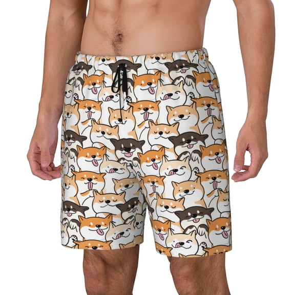 Naloa Shiba Inu Dog Print Men Swim Trunks with Compression Liner ,Board Shorts,Men's Swim Shorts with Drawstring and Elastic Waistband-3X-Large
