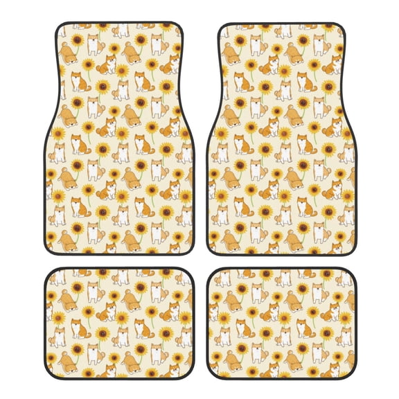 Naloa Shiba Inu Sunflower Car Foot Mat Set of 4 Pieces - Universal Floor Liner Neoprene Full Set Floor Mats for Cars Trucks SUV