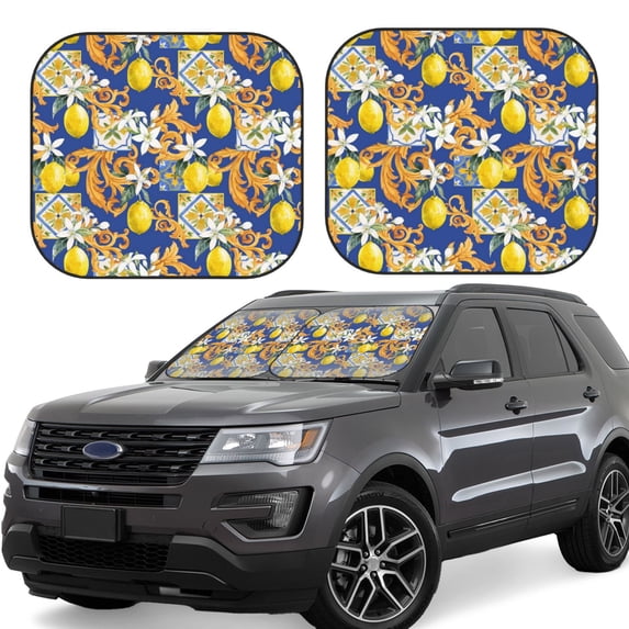 Naloa Sicilian Style 2 Piece Foldable Car Sun Shades, Car Windshield Sunshade, Front Window Sunshade for Car, Truck, SUV - Large