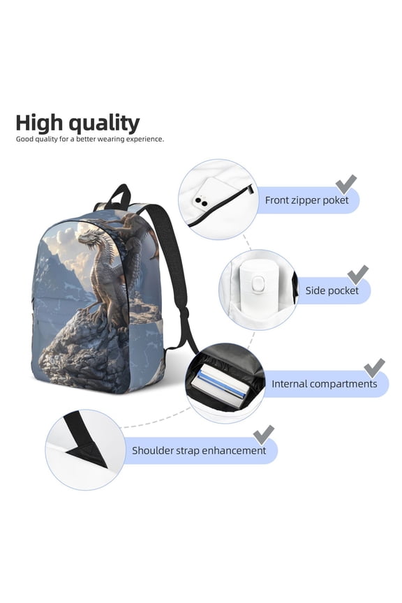 Silver Dragon Mountain Peaks Print Durable Canvas College Rucksack,Laptop Excursion Backpack,Travel Notebook School Backpack,Bookbag For Men Women