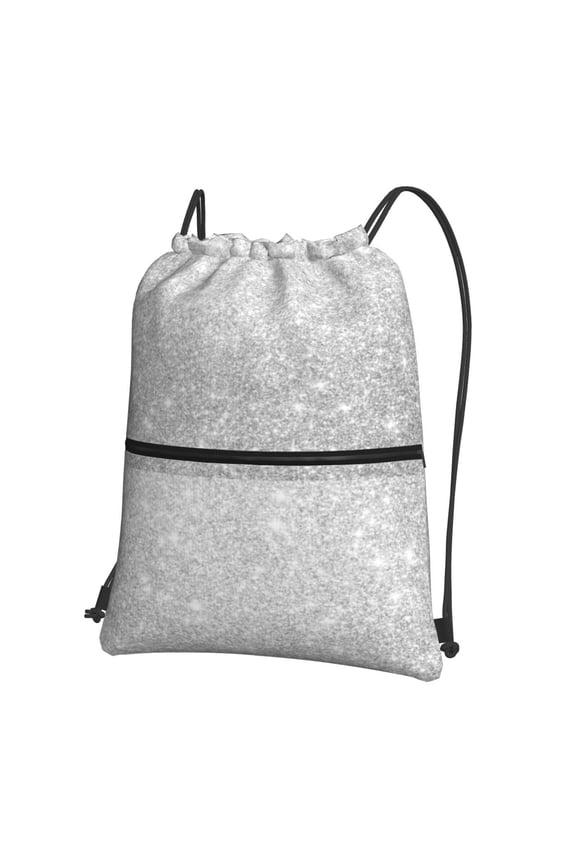Silver Glitter Drawstring Backpack String Bag Cinch Water Resistant for Gym Shopping Sport Yoga