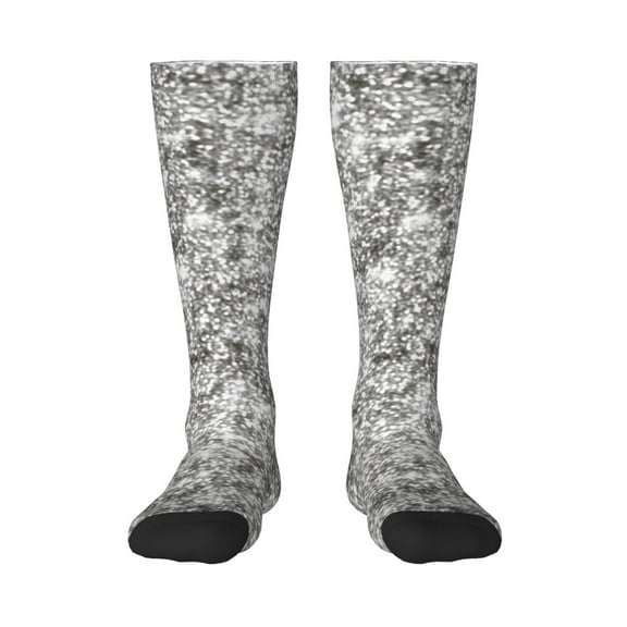 Naloa Silver Glitter Thigh High Socks Extra Long Stretchy Sock Women Over Knee High Opaque Stocking Daily Wear