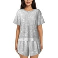 thumbnail image 1 of Naloa Silver Glitter Women's Short-Sleeved Pajama Set, Loungewear, Summer pajamas, Breathable Cozy - Small, 1 of 9